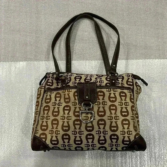 VTG ETIENNE AIGNER Brown Monogram Canvas Shoulder Tote - Picture 2 of 11